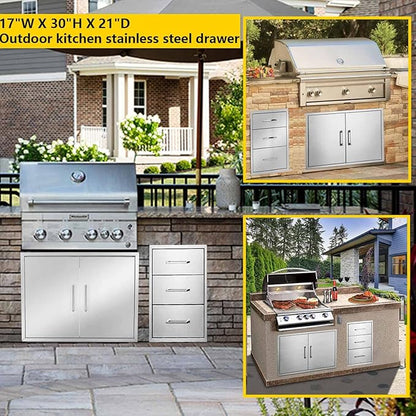 TIANAI Outdoor Kitchen Double Drawer w/Paper Towel Holder Combo Works with Your Grilling or Prep Zones for Outdoor BBQ Island 17W-30H-21D inch