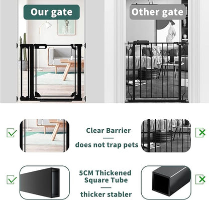 Clear Baby Gate for Stairs,48.42-57.08" Wide, Auto Close Acrylic Pet Gate, Pressure Mounted Clear Dog gate for Doorways, Safety Baby Gate, Indoor, Hallway, Kitchen,Black