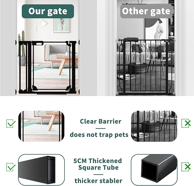 Clear Baby Gate 29.13-37.79" Wide Acrylic Safety Proof Dog Puppy Pet Barrier for Stairs, Transparent Adjustable Pressure Mounted No Drill Auto Close Indoor, Doorways, Hallway,Black