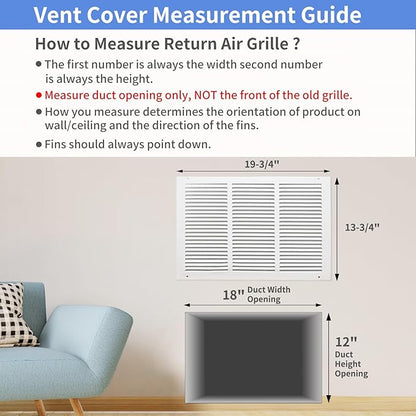 18"W x 12"H [Duct Opening Size] Steel Return Air Grille, Air Return Vent Cover for Ceiling and Sidewall - HVAC Air Vent Covers - [Outer Dimensions: 19.75"W x 13.75"H]
