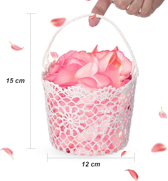 WILLBOND 4pcs White Flower Girl Basket with Handle for Wedding Ceremony, 5.9 x 4.72 x 4.33 Inch
