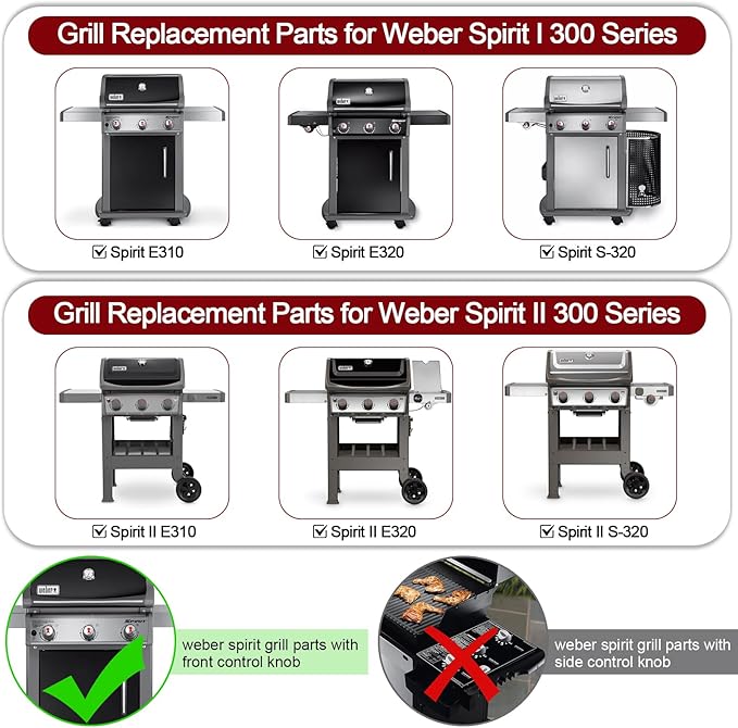 Hiorucet 7638 Grill Grates 7636 Flavorizer Bars 69787 Grill Burners for Weber Spirit I & II 300 Series with Front Mount Controls E-310 E-320 E-330 S310 S320 S330 SP310 SP320 SP330 for Weber GS4 Spirit