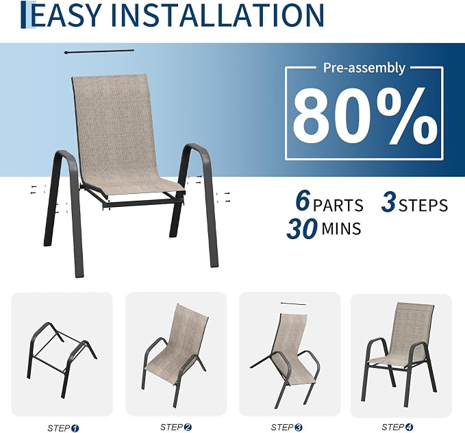 Garvee Patio Chairs Set of 4, Stackable Chairs - Image 6