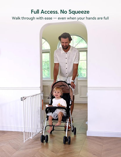 Babelio Baby Gate for Stairs, Kitchen & Doorways, No Bottom Bar| Easy Installation| One-Handed Operation| Auto-Close| Hardware Mount (Drill Needed) Safety Dog Gate (White - B17, 24-39" W, 28" H)