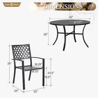 Sophia & William Round Patio Table and Chairs Set, Outdoor Dining Set for 4, 5 Piece Metal Patio Furniture, 42" Black Table(Diamond)