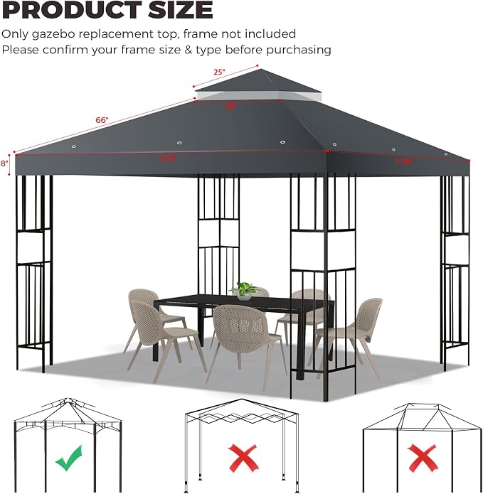 10x10 FT Gazebo Replacement Top, Canopy Replacement Cover Double Tiered - Image 2