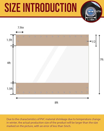 FoundGo 7'H x 8'W Vinyl Curtains for Patio 19oz, Outdoor Clear Vinyl Patio Enclosure,Heavy Duty Clear Tarp Waterproof PVC Tarps with Grommets for Pergola, Balcony,Porch,Gazebos，-4℉ Cold Resistant