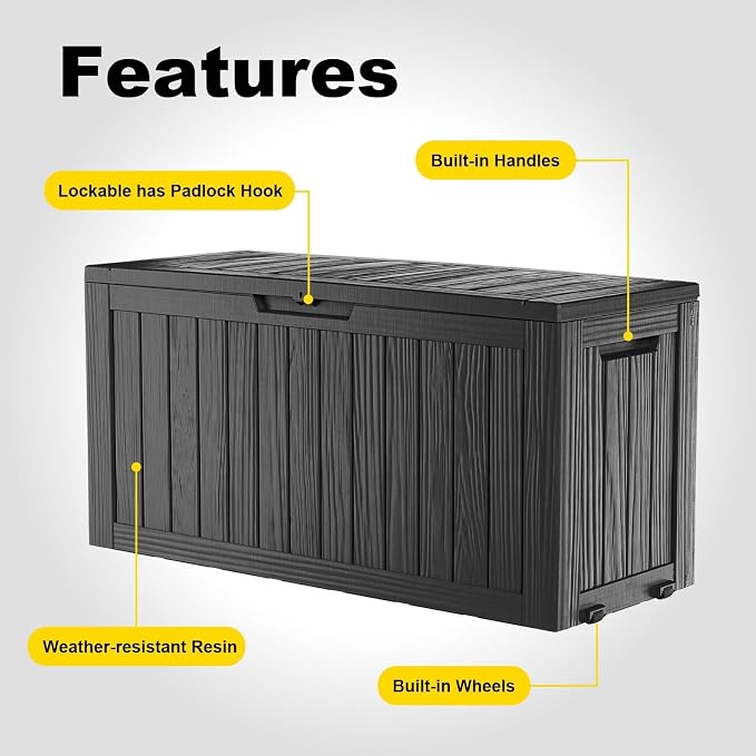 90 Gallon Waterproof Resin Outdoor Storage Box, Lockable Deck Storage Container - Image 3