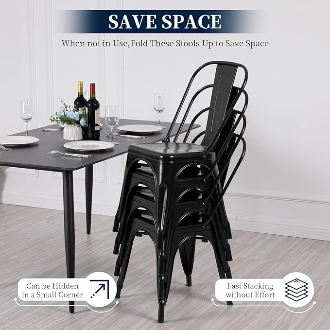 FDW | Metal Dining Chairs | Set of 4 - Image 4