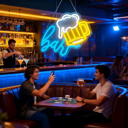 Beer Bar Neon Sign, LED beer Light Up Bar Sign for Home party& pub Bar Decor, 5-Level Dimmable Funny Bar Signs for Man Cave, Business Neon Open Signs for Bars & Wall