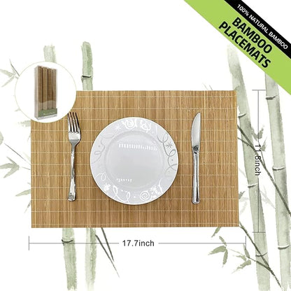 ANDSTAR Set of 8 Pcs Bamboo Placemats Sushi Rolling Mat Japanese Style Natural Anti-Slip, Washable Heat-Resistant Table Mats for Dining Room and Kitchen（Brown）