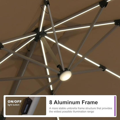 PURPLE LEAF Cantilever Umbrella 9' X 12' Solar LED Light Patio Deck, Support to - Image 2