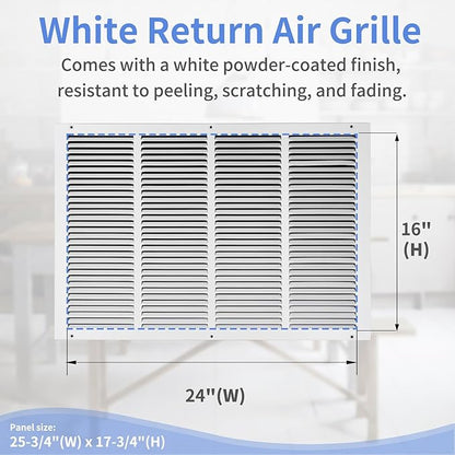 24"W x 16"H [Duct Opening Size] Steel Return Air Grille, Air Return Vent Cover for Ceiling and Sidewall - HVAC Air Vent Covers - [Outer Dimensions: 25.75"W x 17.75"H]