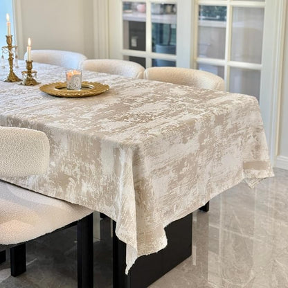 French Rectangle Tablecloth 60 x 84 Inch, Beige Jacquard Spillproof Waterproof Table Cloth, Polyester Cotton Decorative Fabric Table Cover for Dining, Party, Wedding, Kitchen, Farmhouse