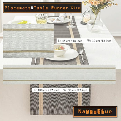 PIGCHCY Luxurious Placemats and Table Runner Set, Stylish Durable Placemats Set of 6 for Home Wedding Hotel Decoration (Beige White)