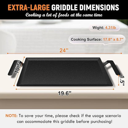 Universal Large Carbon Steel Griddle for Outdoor Gas Grill, Induction, Gas/Electric Stove, and Oven, Double Burner Griddle with Thickened Heat-insulating Gloves, Pre-seasoned Nitride Coating Process