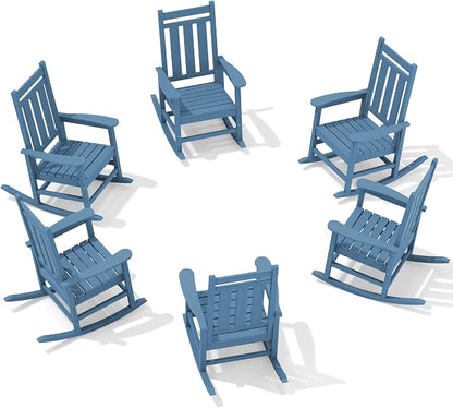 Oversized Outdoor Rocking Chair Set of 6, HDPE Patio Rockers by KINGYES