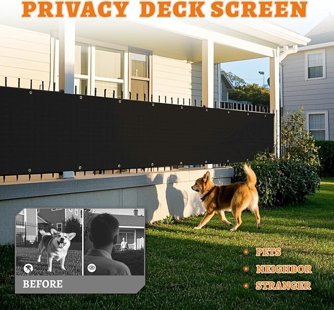 2.5' x 13' Balcony Privacy Screen Fence Cover with Zip Ties Grommets for Apartment Patio Porch Deck Backyard Outdoor (Black)