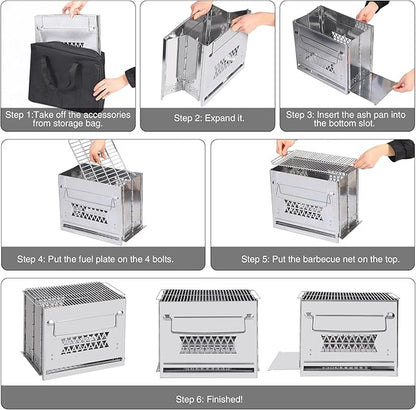 REDCAMP Wood Burning Folding Camp Stove Stainless Steel Grill, Rectangle Style Portable Collapsible Backpacking Stove Survival Rocket Stove for Hiking Outdoor Tent Camping Picnic BBQ, Large