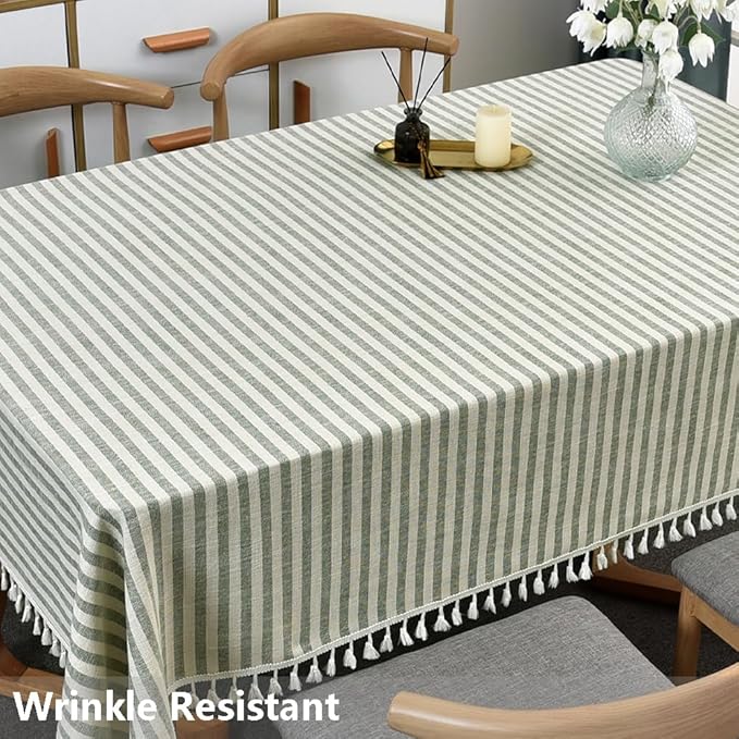 TruDelve Rectangle Cloth Tablecloths Olive Green Striped Tablecloth Boho Fabric Cotton Tablecloths Outdoor Table Cover Rectangle Tables (Green,70"x 55",Rectangular)