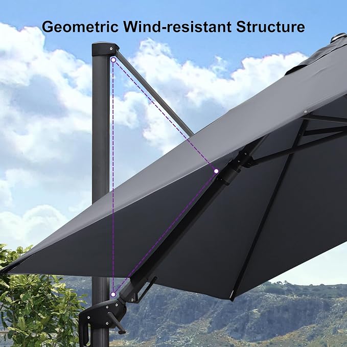 PURPLE LEAF Cantilever Umbrella Left-right Tilting 8.2' X 11.5' Light Grey | 5 - Image 9
