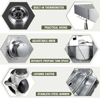 BESTFIRE 68,000 BTU 5+1 Burner Propane Grill - Stainless Steel BBQ with 647 sq in UPGRADED OIL-DRAIN Plates, Cast Iron Grates, Side Burner + FREE Food Clip for Outdoor Cooking