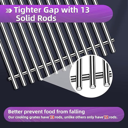 9MM 304 Stainless Steel Grill Grates for Weber Spirit E-210 E-220 S-210 S-220 Gas Grills with Front-Mounted Control 7637 Grill Replacement Parts for Weber Spirit I & II 200 Series 17.5 inch