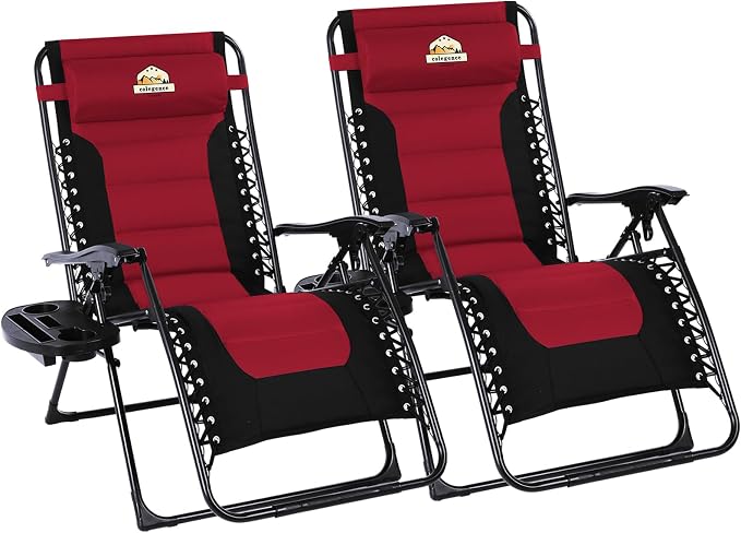 Colegence Oversized Padded Zero Gravity Chairs, Burgundy | Two padded recliners by ColegenceOutdoor