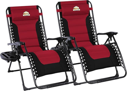 Colegence Oversized Padded Zero Gravity Chairs, Burgundy | Two padded recliners by ColegenceOutdoor