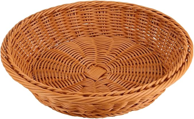 RT&BS Round Wicker Bread Basket, Christmas Food Baskets, Eco-Friendly Sturdy Stackable Fruit Basket for Kitchen, Store, Restaurant, Party (Brown, L)