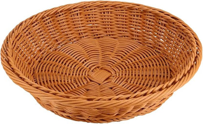 RT&BS Round Wicker Bread Basket, Christmas Food Baskets, Eco-Friendly Sturdy Stackable Fruit Basket for Kitchen, Store, Restaurant, Party (Brown, L)