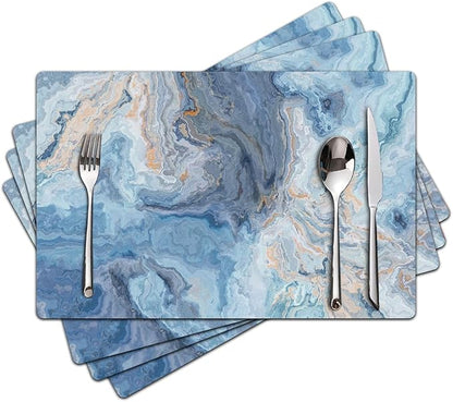 Marble Faux Leather Placemats Set of 4 - Heat Resistant Placemats for Dinner Table, Non-Slip Waterproof Oil-Proof Washable Reusable Placemat for Indoor Outdoor Kitchen Decor, 15.75In*11.81In