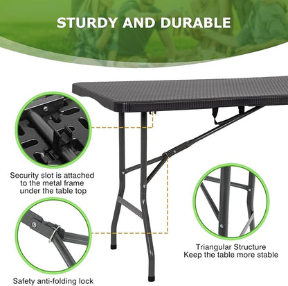 BestOffice Outdoor Folding Camping Table Plastic Table Portable Square Height Dining Table Perfect for Picnics,Parties,Party and Camping,Black Ratten