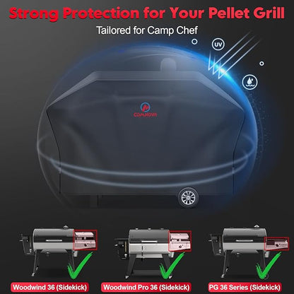 Comnova Pellet Grill Cover for Camp Chef 36 Series with Sidekick - 600D Premium Smoker Cover Waterproof Heavy Duty for Camp Chef Woodwind 36 / Pro 36 with Sidekick Sear or Sidekick Flat Top, and More