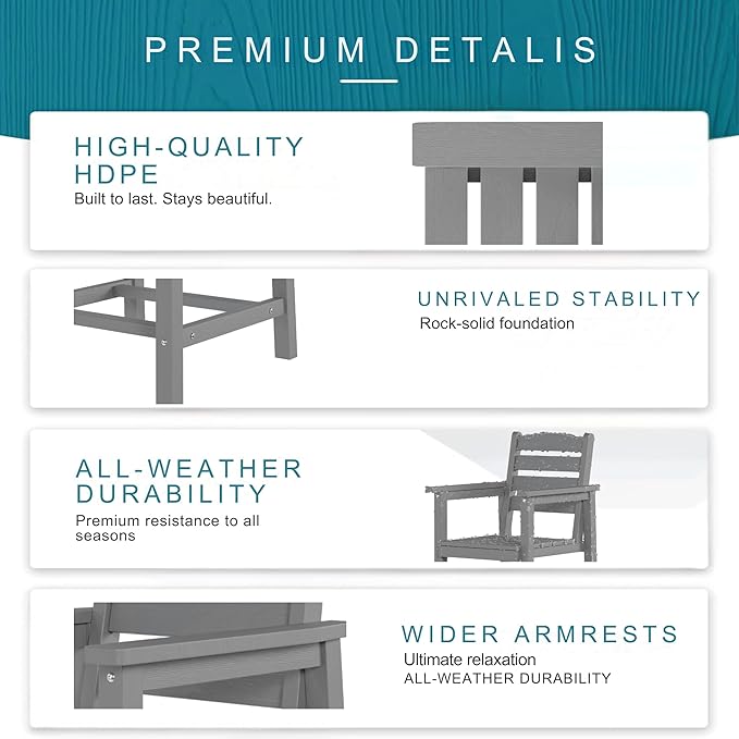 7 Piece Patio Dining Set with 11ft Patio Umbrella (Red), 7 Gray Outdoor HDPE Dining Set with 6 Chairs + 1 Large Table with 2" Umbrella Hole, for Market, Pool, Garden, Backyard, Deck