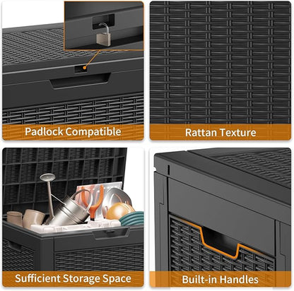 30 Gallon Resin Deck Box, Lockable Patio Outdoor Storage Box for Furniture, Garden Tools and Tools Storage, Waterproof Outside Storage Boxes - Black