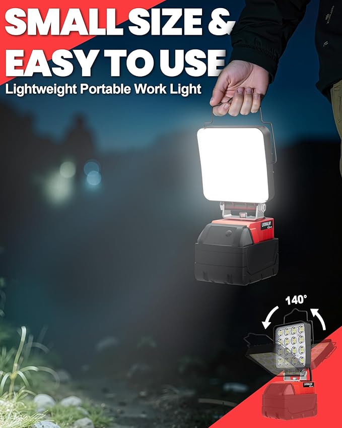 LIVOWALNY LED Work Light Compatible with Milwaukee 18V Battery, 2PCS 70W Portable Flood Light with USB Type-C Charger Port, Cordless Tools Flashlight for Construction Car Repairing Emergency, 7000 LM