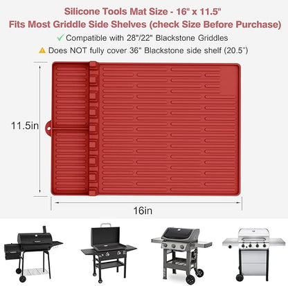 Silicone Griddle Tools Mat for Blackstone - Large Silicone Spatula Mat with Drip Pad - Griddle Mats BBQ Grill Accessories - Side Shelf Mats Grill Pad for Blackstone Griddles Accessories (red)
