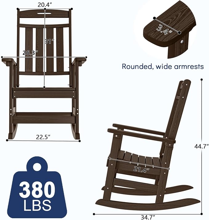 Oversized HDPE Outdoor Rocking Chair, All-Weather Resistant, Coffee | Heavy - Image 3