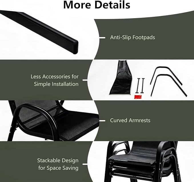 Giantex Patio Chairs Set of 2, Stackable Outdoor Dining Chairs - Image 9