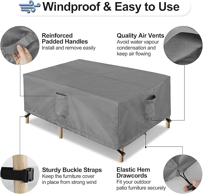 OutdoorLines Outdoor Waterproof Patio Table Furniture Set Covers - Square Couch Sectional Cover Outside Weatherproof Patio Furniture Covering for Deck, Lawn and Backyard 94" L x 94" W x 28" H, Grey