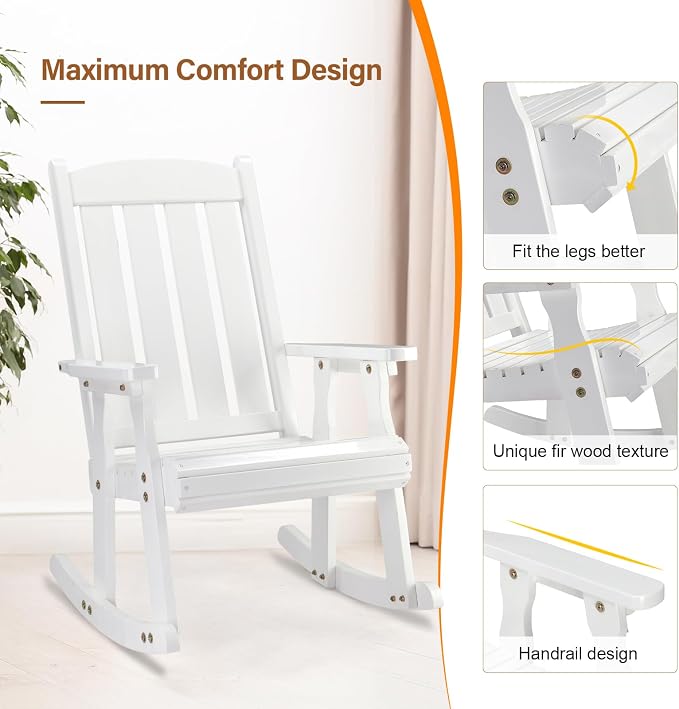 VINGLI Heavy Duty 600 LBS Outdoor Wooden Rocking Chair - Image 6