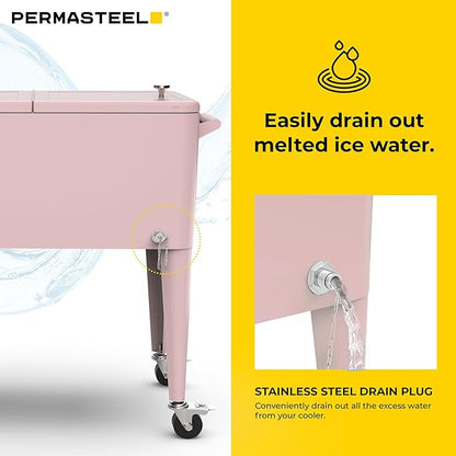 Permasteel 80 Quart Party Cooler, Rolling Ice Chest with Wheels and Handles for Indoor Outdoor Patio