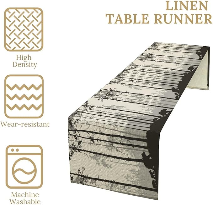 Retro Bear Table Runner, Rustic Foggy Forest Wild Animal Table Runner for Kitchen Dining Home Coffee Party 13x70in