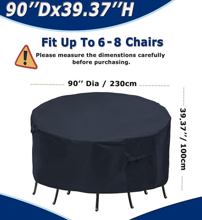Round Patio Furniture Covers - 90" Dia Waterproof Table & Fire Pit Cover - Anti-Fading for Outdoor Dining Sets