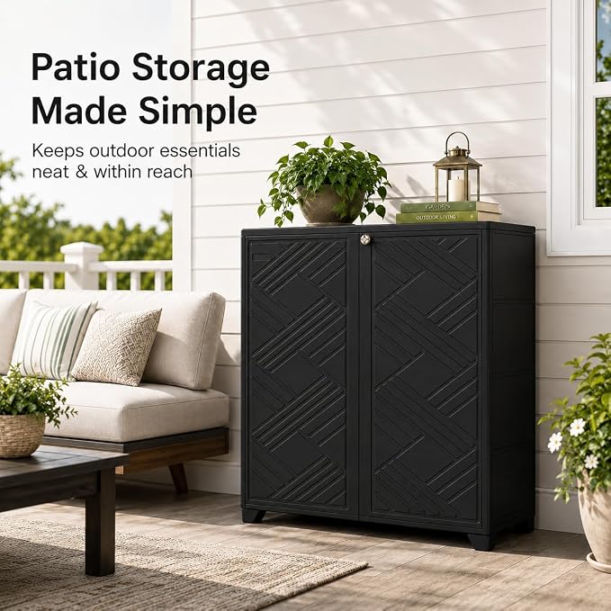 ADDOK Outdoor Storage Cabinet, 60 Gallon Waterproof Resin Patio Storage Cabinet - Image 6
