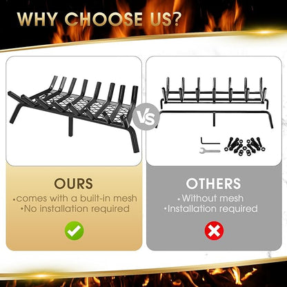 G GOOD GAIN Fireplace Grate with Ember Retainer, 28" Heavy Duty Steel Indoor, Chimney Hearth Wood Stove Rack Holder,1/2 Bar Fire Place Asseccories for Outdoor, Fire Pits, Camping.