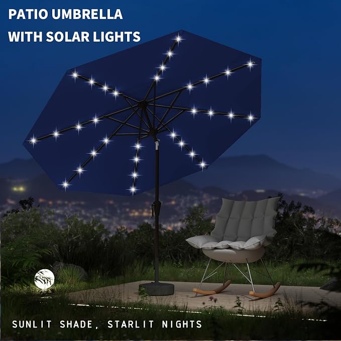 9FT Patio Umbrella with Solar Lights, Outdoor Market Umbrella with Tilt and - Image 6
