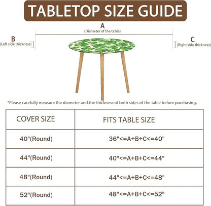 St Patricks Day Round Fitted Tablecloth with Elastic Spring Green Watercolor Shamrock Circle Table Cloth for 40-44" Tables Waterproof Washable Clover Leaf Floral Table Cover for Outdoor Picnic Dining