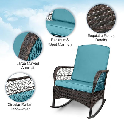3 pcs Rocking Bistro Set Conversation Chairs PE Wicker Outdoor Rocking Chairs & - Image 5